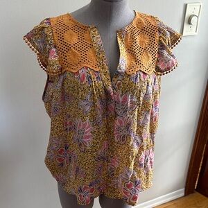Nanette Lepore Floral Blouse with Orange Crochet